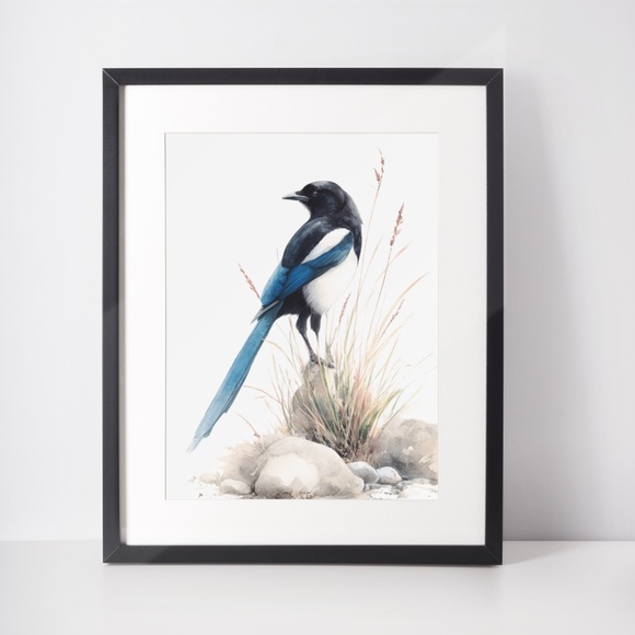 Watercolor Magpie Bird Wall Art Print, Unframed - Elegant Nature-Inspired Decor - Picture 2 of 6